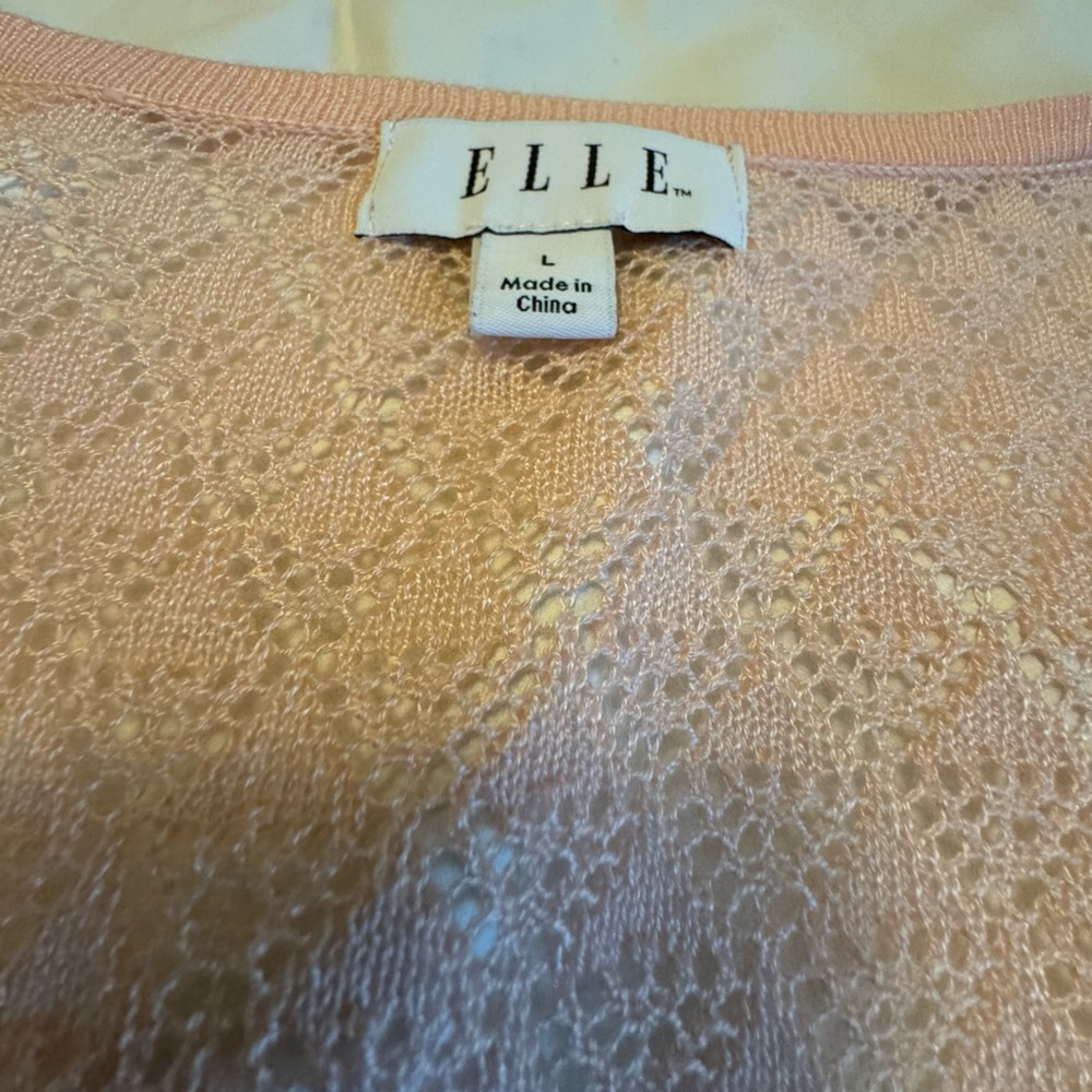 ELLE Peach Open-Front Draped Knit Cardigan size L - Picture 3 of 5